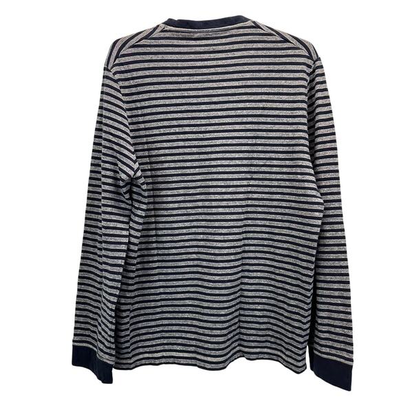 Grayson Double Cloth Long Sleeve Crew Neck Navy Blue Stripe Large - Picture 2 of 10